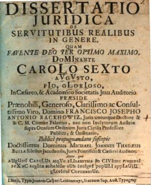 Diss. iur. de servitutibus realibus in genere