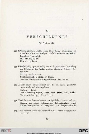 X. Verschiedenes (Nr. 333-341)