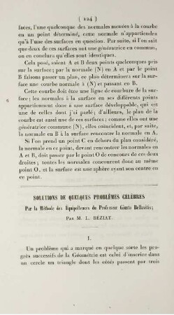 Solutions de quelques problèmes célèbre.