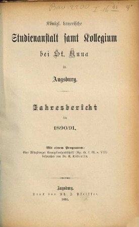 Jahresbericht : für d. Schuljahr .... 1890/91 (1891)