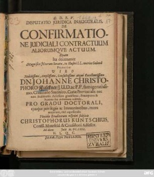 Disputatio Iuridica Inauguralis, De Confirmatione Iudiciali Contractuum Aliorumque Actuum