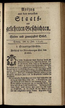 Sieben und zwanzigstes Stück. Coburg, den 29. Jun. 1748.