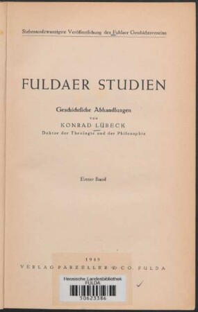 1: Fuldaer Studien : geschichtliche Abhandlungen