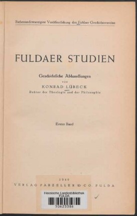 1: Fuldaer Studien : geschichtliche Abhandlungen