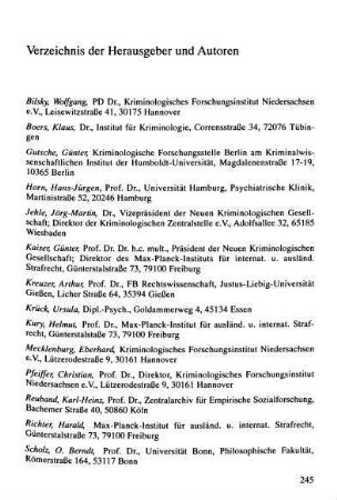 Verzeichnis der Herausgeber und Autoren