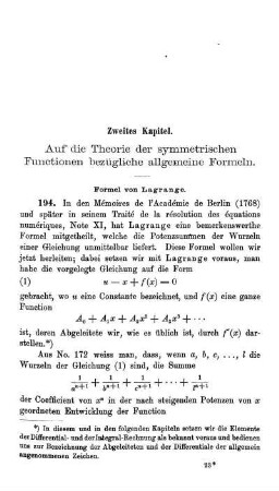 Zweites Kapitel. auf die Theorie der symmetrischen Functionen bezügliche allgemeine Formeln.