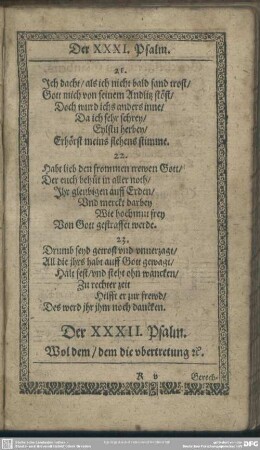 Der XXXII. Psalm. Wol dem, dem die ubertretung [et]c.