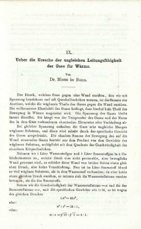 IX. Ueber die Ursache der ungleichen Leitungsfähigkeit der Gase für Wärme.
