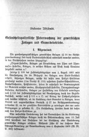 Siebenter Abschnitt. Gesundheitspolizeiliche Überwachung der gewerblichen Anlagen und Gewerbebetriebe