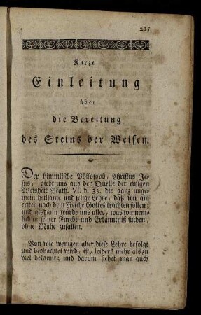 Kurze Einleitung über die Bereitung des Steins der Weisen.