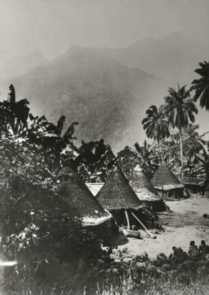 Kamerun. Manenguba-Gebirge. Bakossi-Dorf mit Kegeldachhütten in den Bafarami-Bergen (Hassert / Thorbecke-Kamerunexpedition 1907/1908)