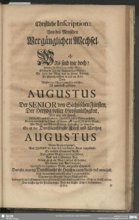 Christliche Inscription: Von des Menschen Vergänglichen Wechsel