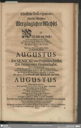 Christliche Inscription: Von des Menschen Vergänglichen Wechsel