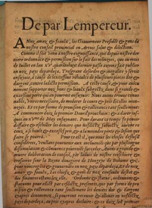 Ordonna[n]ce & moderation de Lempereur Charles Cincquiesme, Sur le fait des monnoyes ...