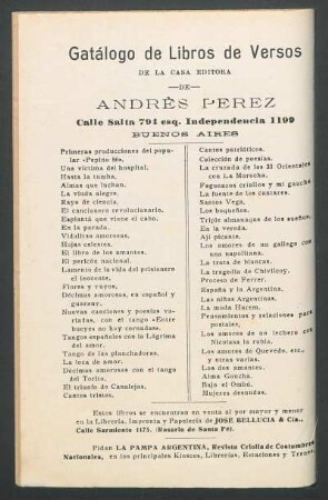 Catálogo de libros de versos de la casa editora de Andrès Pérez