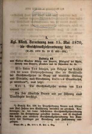 Neue Gesetze, Verordnungen ... für das Königreich Bayern. 16[,3], 15. Mai 1870 - 31. Juli 1871
