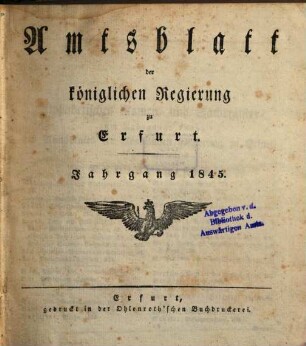 Amtsblatt der Preußischen Regierung zu Erfurt. 1845