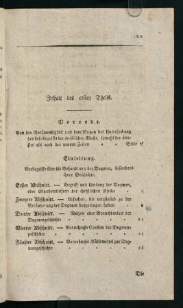 XV-XVI, Inhalt des ersten Theils