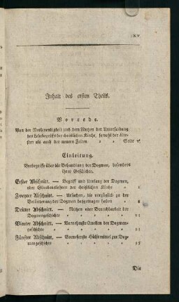 XV-XVI, Inhalt des ersten Theils