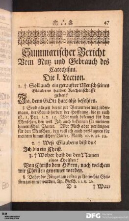 Summarischer Bericht Vom Nutz und Gebrauch des Catechismi.