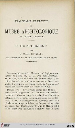Catalogue du Musée Archéologique de Constantine: 2e Supplément