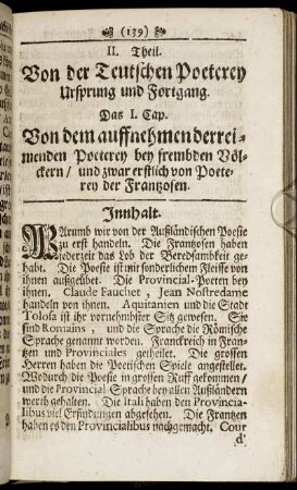 II. Theil. Von der Teutschen Poeterey Ursprung und Fortgang.