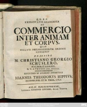 Exercitatio Academica De Commercio Inter Animam Et Corpvs