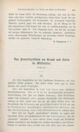 445-455 Das Privateigenthum am Grund und Boden im Mittelalter : Schluß