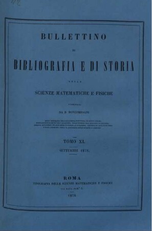 Tomo XI. Settembre 1878.