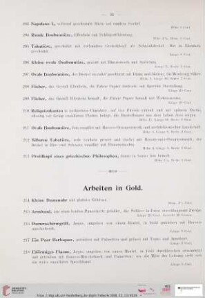 Arbeiten in Gold (Nr. 214 - 230)