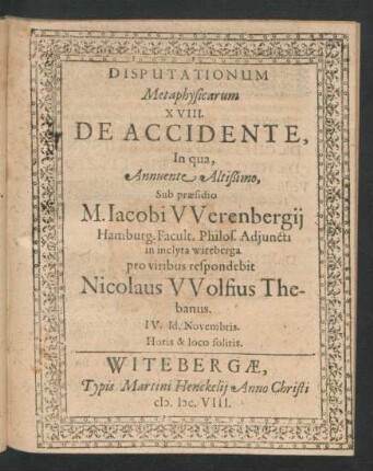 Disputationum Metaphysicarum XVIII. De Accidente