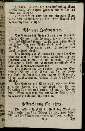 Festrechnung für 1803