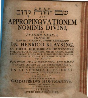 Šēm YHWH qārôv seu appropinquationem nominis divini, ex psalmo LXXV,2