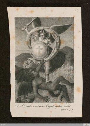 Stahlstich mit Titel: Der Drache und seine Engel...