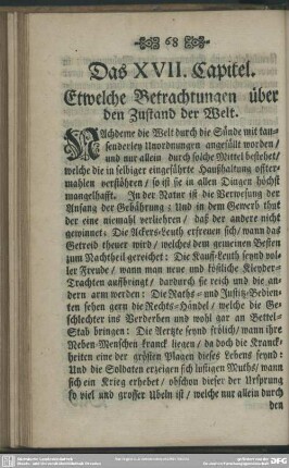 Das XVII. Capitel. Etwelche Betrachtungen über den Zustand der Welt