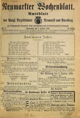 Neumarkter Wochenblatt : nationale Tageszeitung für die südwestliche Oberpfalz ; ältestes Heimatblatt ; Neumarkter Volkszeitung. 1891 = Jg. 56