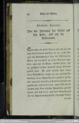 Fünftes Capitel. Von der Würkung der Bäder auf den Puls, und auf die Respiration