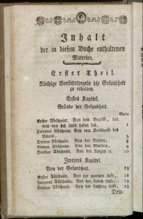 Inhalt der in diesem Buche enthaltenen Materien.