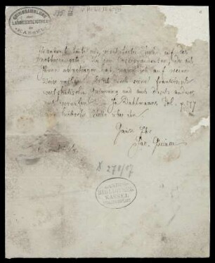 Brief von Jacob Grimm an Georg Heinrich Pertz