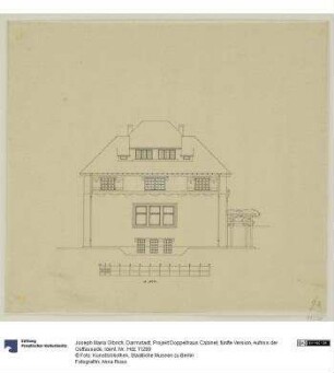 Darmstadt, Projekt Doppelhaus Cabinet, fünfte Version, Aufriss der Ostfassade