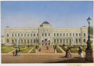 Ansicht der Gemäldegalerie Alte Meister in Dresden, gouachierte Lithographie, um 1860 : Dresden : das neue Museum. - Dresden : E. Müller , [um 1860]. - 1 Kunstblatt : gouachierte Lithogr. ; 17 x 12 cm
