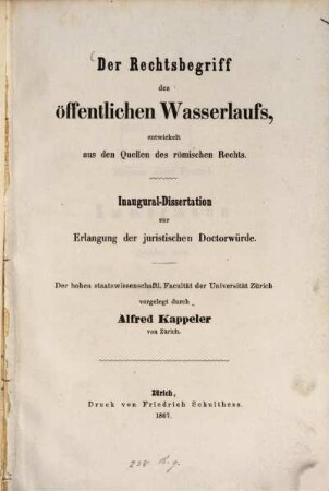 Der Rechtsbegriff des öffentlichen Wasserlaufs, entwickelt aus den Quellen des römischen Rechts