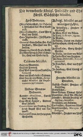 Die vornehmste königl. Polnische und Chur. Fürstl. Sächsische Ministri