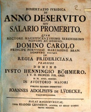 Dissertatio Ivridica De Anno Deservito Sev Salario Promerito