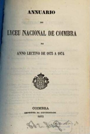 Annuario do Lyceu Nacional de Coimbra. 1873/74 (1873)