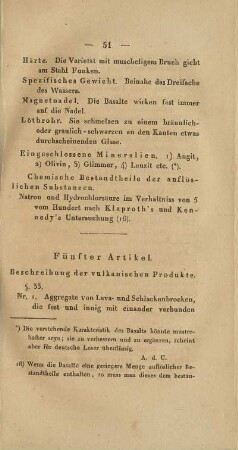 Fünfter Artikel. Beschreibung der vulkanischen Produkte.