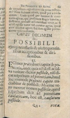 Caput Decimum De Possibili. ejusq[ue] necessariis & usu frequentioribus acceptionibus & divisionibus.