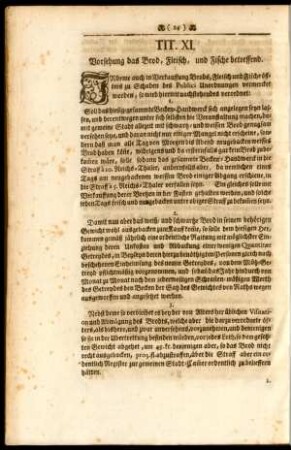 Tit. XI. Vorsehung das Brod, Fleisch, und Fische betreffend