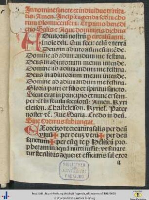 Incipit agenda secundum chorum Olomucensem.
