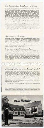 Werbeschrift für das Restaurant "Haus Metzler" in Berlin-Spandau